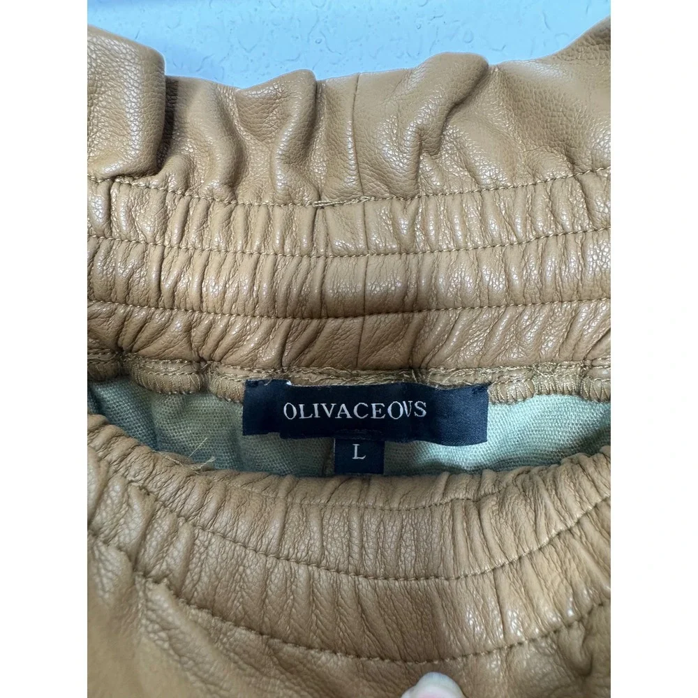 Olivaceous Brown Faux Leather Paperbag Waist Shorts Womens Size L Cognac Pockets
